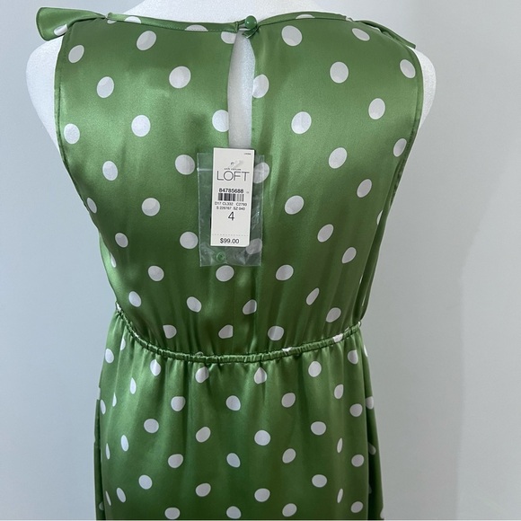 LOFT Green & White Silk Polka Dot Ruffle Keyhole back Dress | Size 4| - Picture 3 of 5